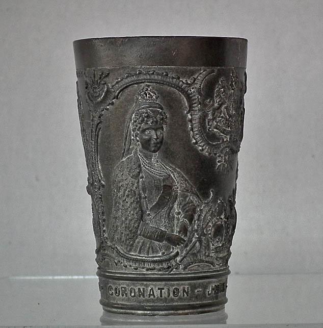 Antique Souvenir English Pewter Beaker Commemorating Coronation of Edward VII