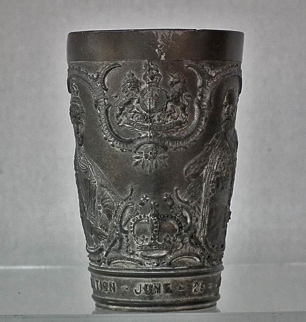 Antique Souvenir English Pewter Beaker Commemorating Coronation of Edward VII