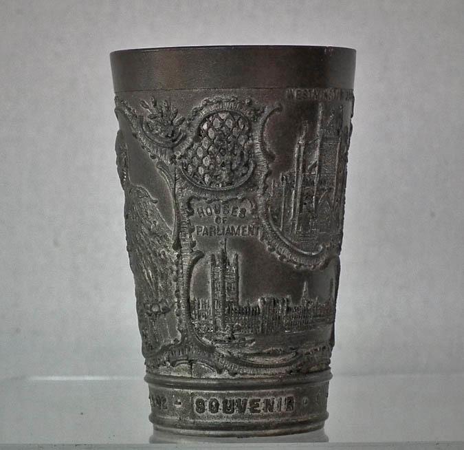 Antique Souvenir English Pewter Beaker Commemorating Coronation of Edward VII