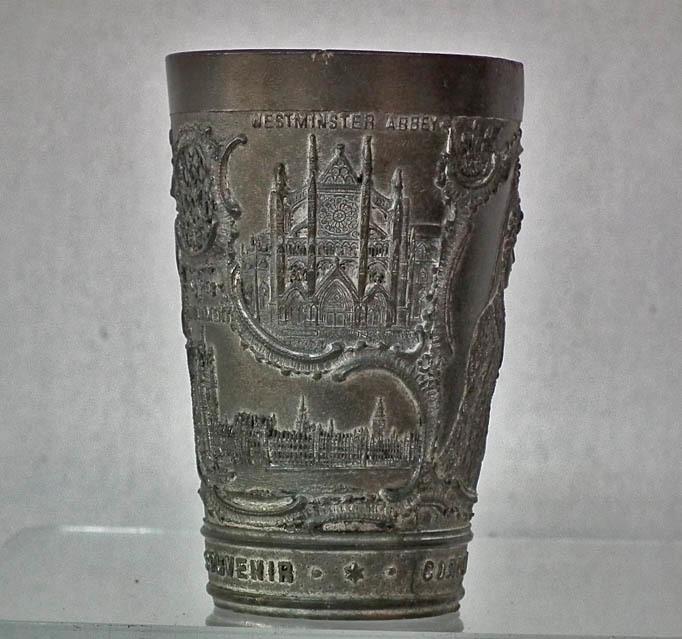 Antique Souvenir English Pewter Beaker Commemorating Coronation of Edward VII