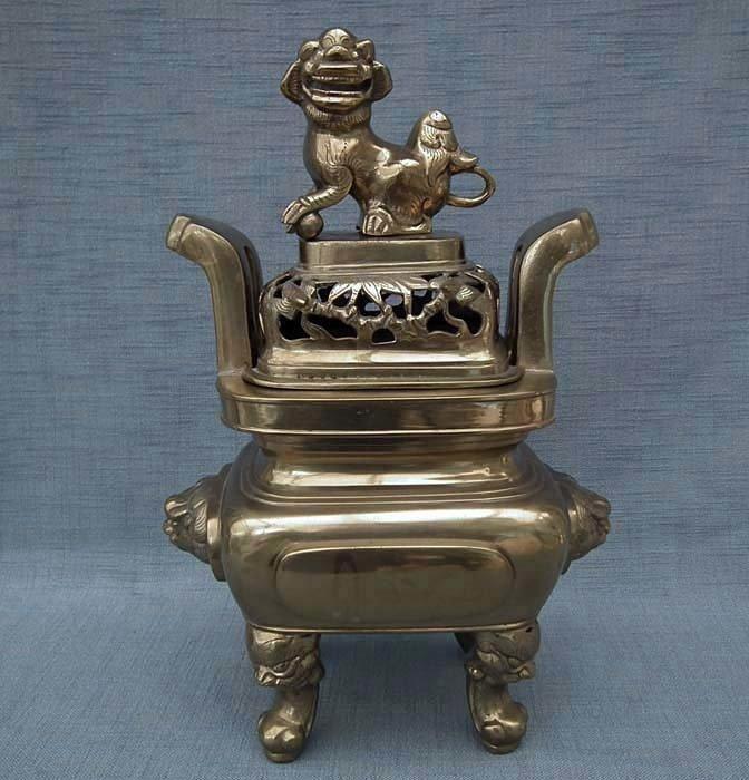Huge Authentic Antique 19th Century Qing Dynasty Chinese Bronze - Brass Censer Incense Burner
