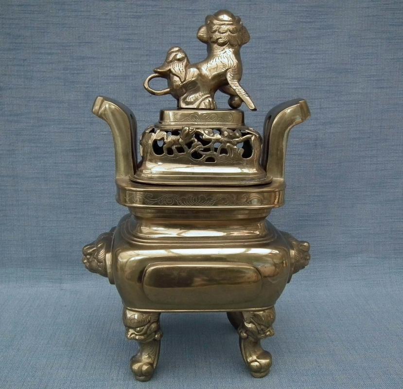 Huge Authentic Antique 19th Century Qing Dynasty Chinese Bronze - Brass Censer Incense Burner