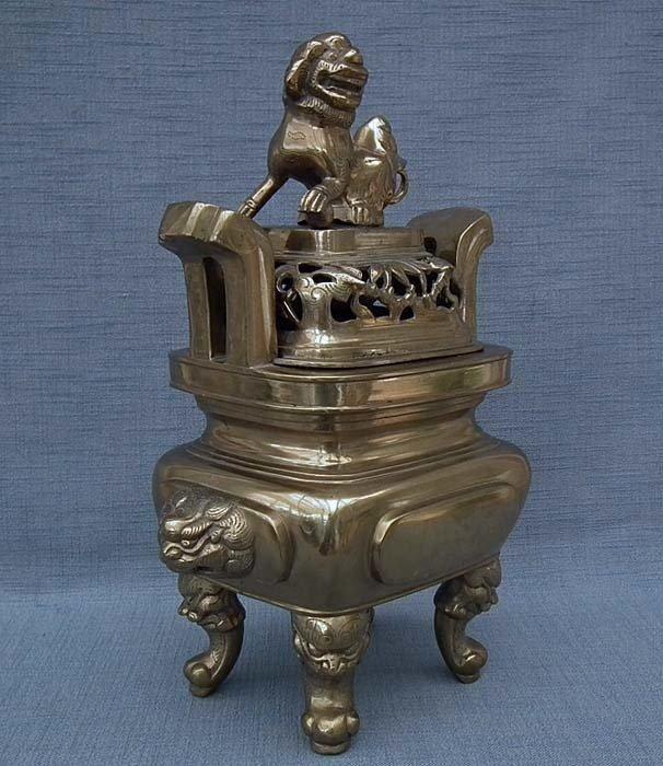Huge Authentic Antique 19th Century Qing Dynasty Chinese Bronze - Brass Censer Incense Burner