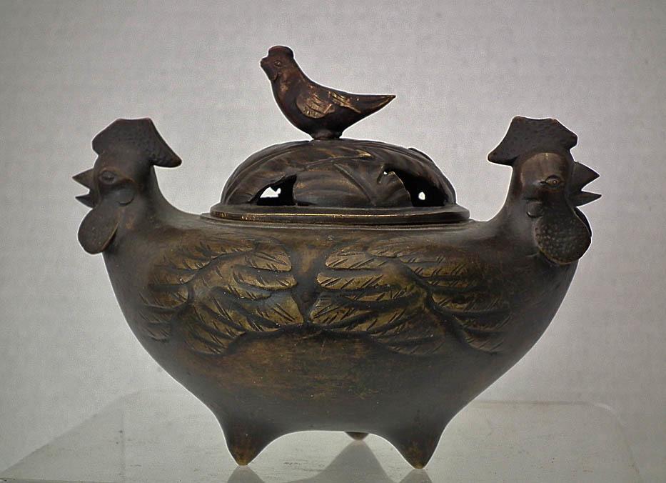 Antique Chinese 17th -19th Century Qing Dynasty Chicken Bronze Incense Burner Censer