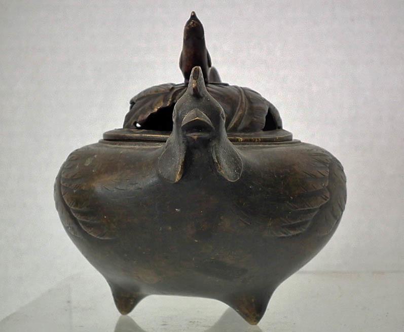 Antique Chinese 17th -19th Century Qing Dynasty Chicken Bronze Incense Burner Censer