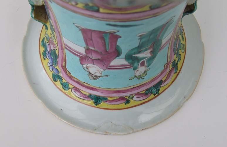 Antique 19th century Qing Dynasty Chinese Porcelain Famille-Rose Turquoise-Ground Vase