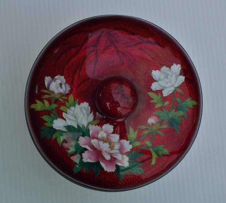 Antique Japanese Signed Ginbari Cloisonné Enamel Akasuke Footed Bowl With Lid