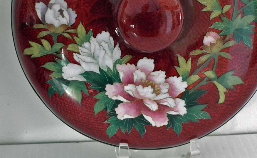 Antique Japanese Signed Ginbari Cloisonné Enamel Akasuke Footed Bowl With Lid