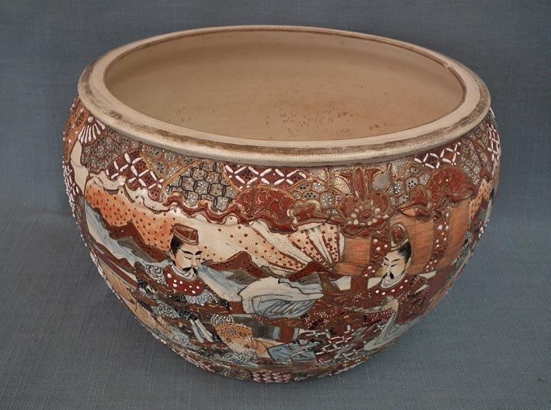 Antique 19th century Meiji Japanese Satsuma Earthenware Large Planter Fish Bowl