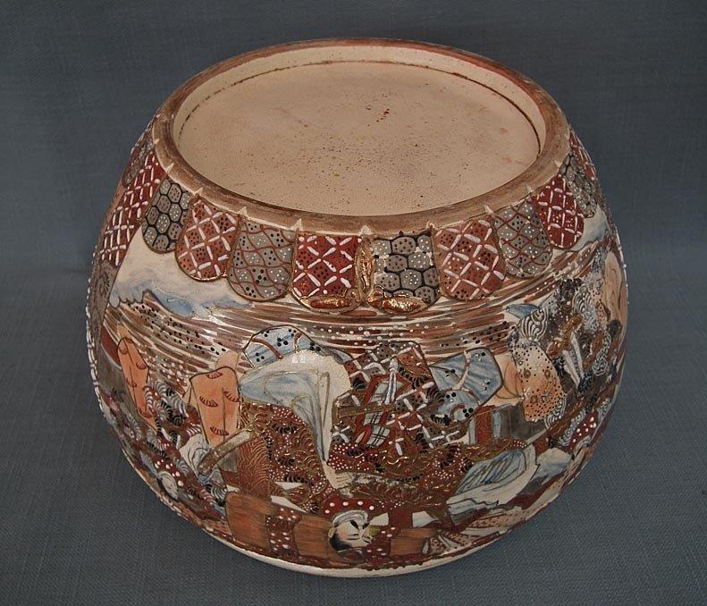 Antique 19th century Meiji Japanese Satsuma Earthenware Large Planter Fish Bowl