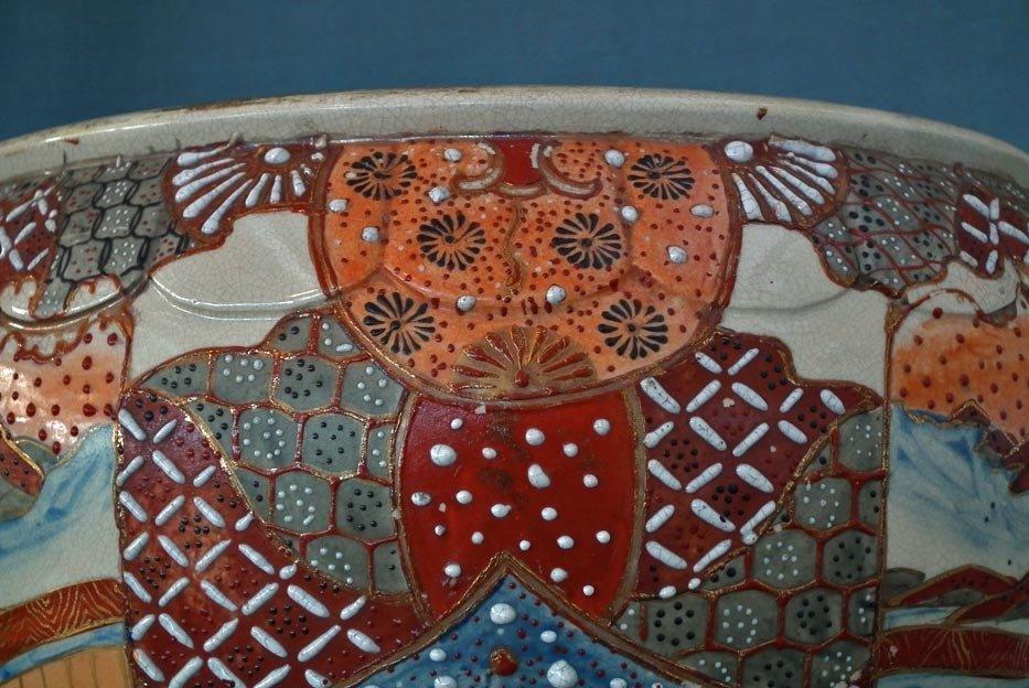 Antique 19th century Meiji Japanese Satsuma Earthenware Large Planter Fish Bowl