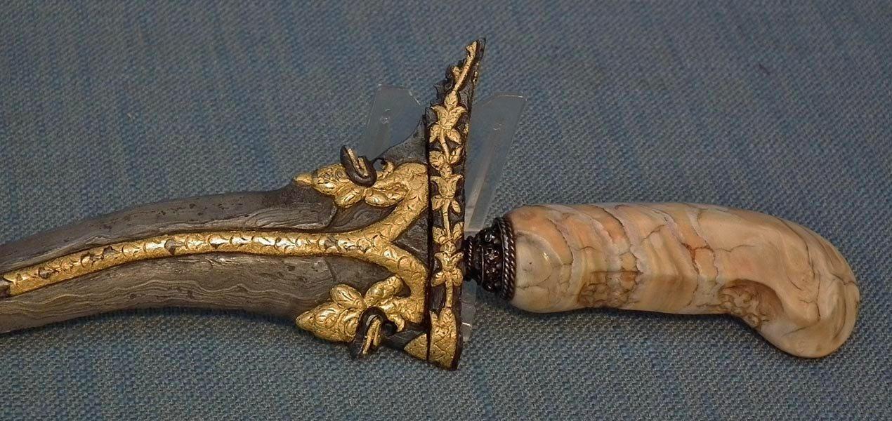 Antique Javanese Indonesian Kris Keris With Molar Fossil Hilt And Gold Naga Penganten