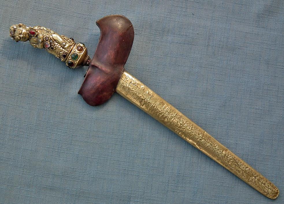 Antique Indonesian Dagger Sword Keris Kris Gold Gilded Bayu Hilt