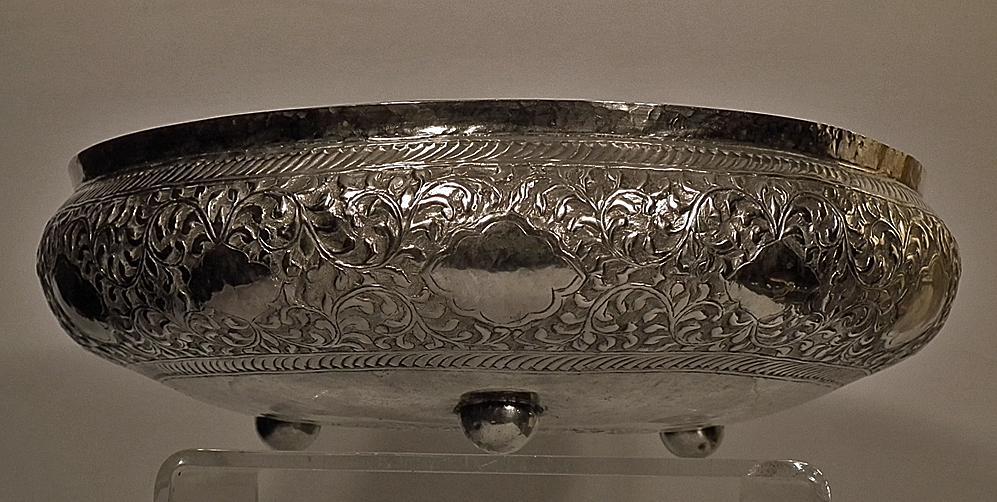 A Pair of Antique Islamic Malaysian Silver Bowls with sword Kris Keris