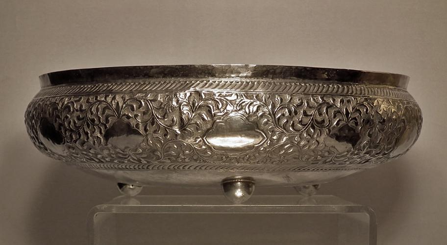 A Pair of Antique Islamic Malaysian Silver Bowls with sword Kris Keris