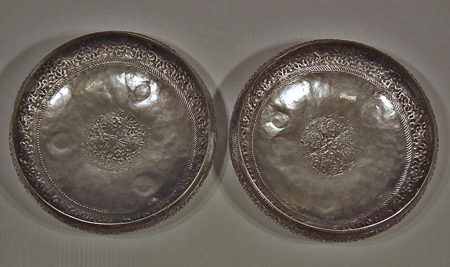 A Pair of Antique Islamic Malaysian Silver Bowls with sword Kris Keris