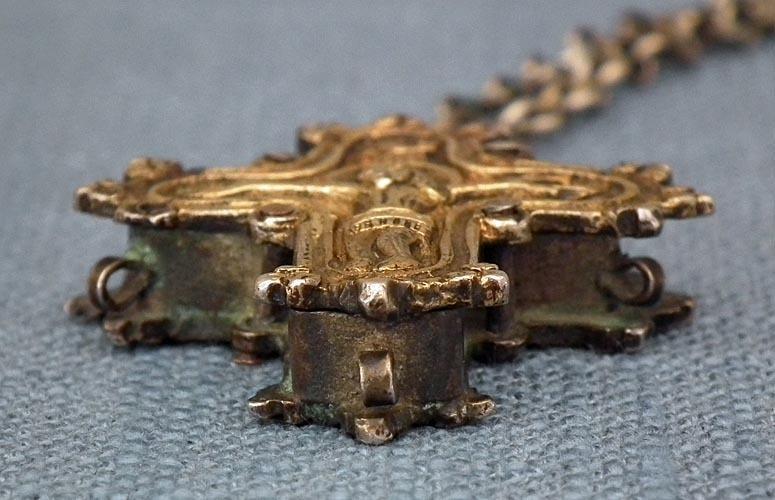 Antique Gold Gilded Silver Post - Byzantine Orthodox Reliquary Cross Encolpion
