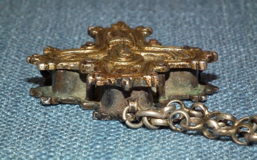 Antique Gold Gilded Silver Post - Byzantine Orthodox Reliquary Cross Encolpion