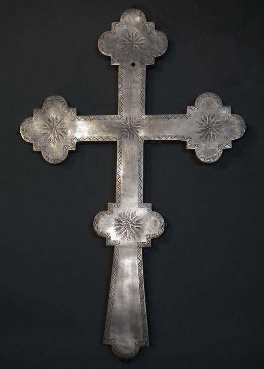 Antique 19th century Russian Rostov Enameled Blessing Reliquary Cross