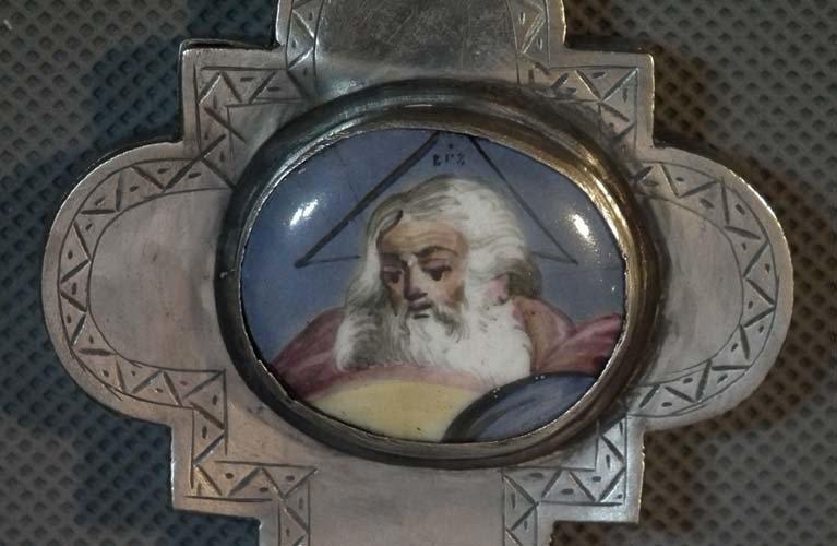 Antique 19th century Russian Rostov Enameled Blessing Reliquary Cross