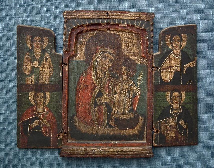 Large Authentic Antique Orthodox Icon Triptych 18th Century Greece
