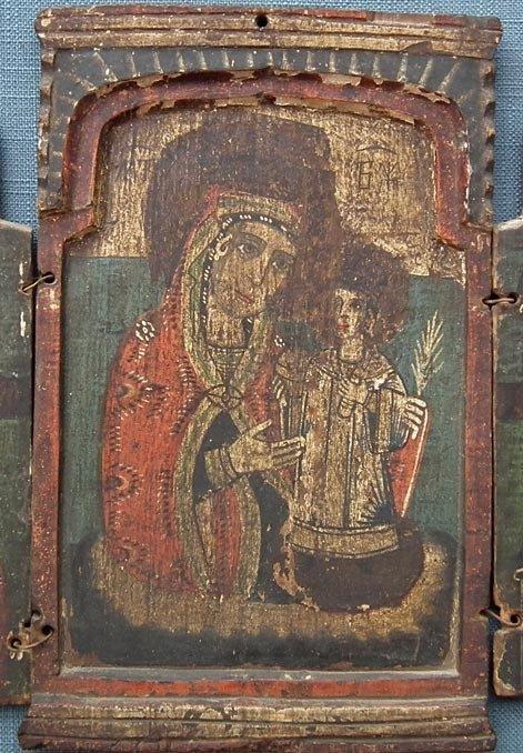 Large Authentic Antique Orthodox Icon Triptych 18th Century Greece