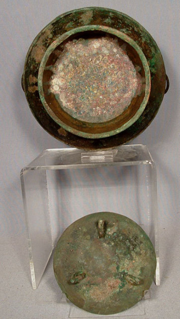 Ancient Chinese Bronze Wine Vessel & Cover, Han Dynasty