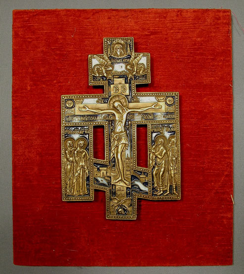 Antique Russian Cross Brass Enamel, 19th century