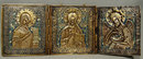 Antique Russian Icon Triptych Brass Enamel, 19th Century