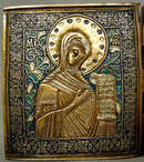 Antique Russian Icon Triptych Brass Enamel, 19th Century