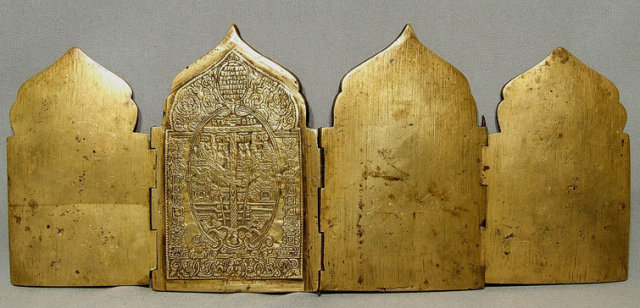 Antique Russian Icon Brass Four Panels, 18th-19th century