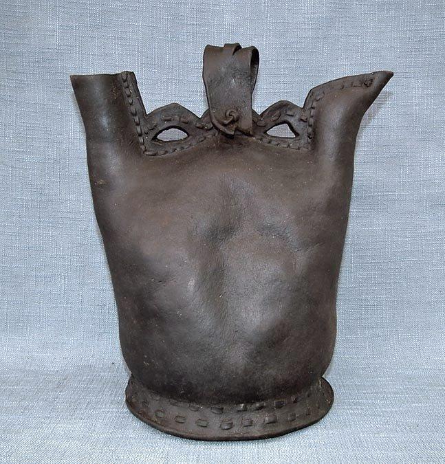 Antique 16th Century Turkish Ottoman Islamic Leather Water Flask Matara to sword