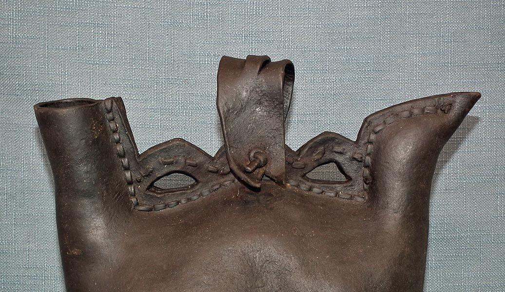 Antique 16th Century Turkish Ottoman Islamic Leather Water Flask Matara to sword