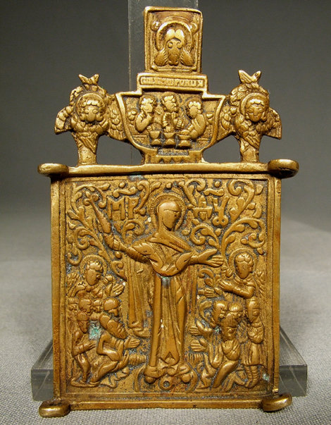 Antique Russian Bronze Icon Virgin The Joy of All That Mourn