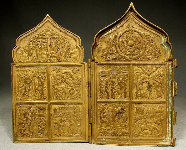 Antique Russian Folded Brass Icon, 18th-19th century