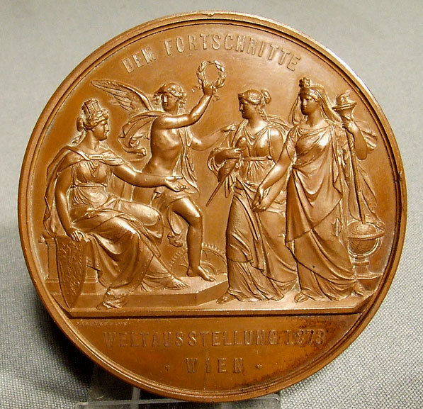 Antique Bronze Medal Vienna World Exposition 1873