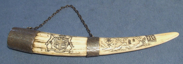 Antique 19th century Canadian silver Mounted Scrimshaw