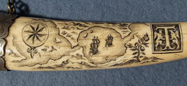 Antique 19th century Canadian silver Mounted Scrimshaw