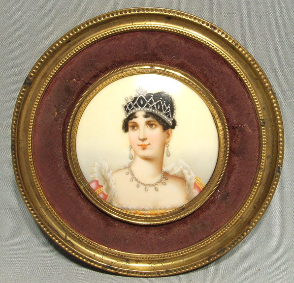 Antique Napoleonic Miniature Portrait Empress Josephine, 19th c