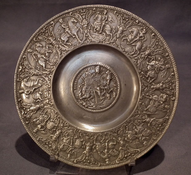 Antique 17th century Nürnberg Zinn Pewter Relief Plate Kaisertel
