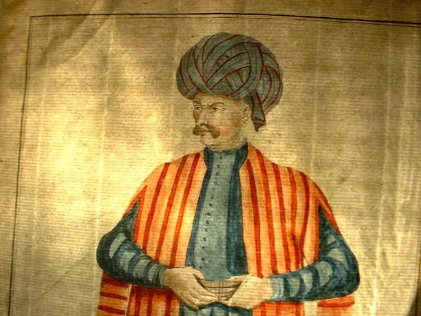 SOLD Armenian Merchant Watercolor Etching, 18th century