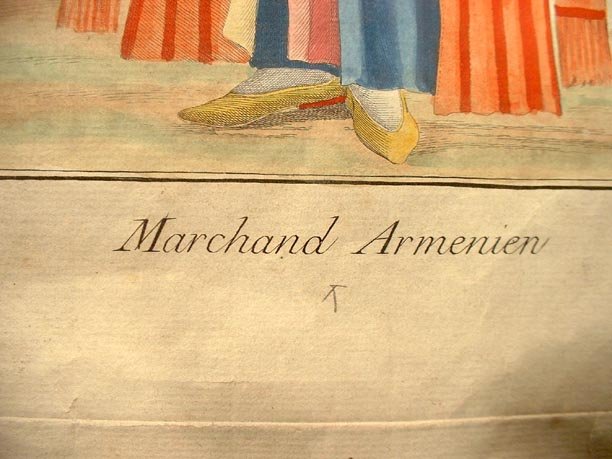 SOLD Armenian Merchant Watercolor Etching, 18th century