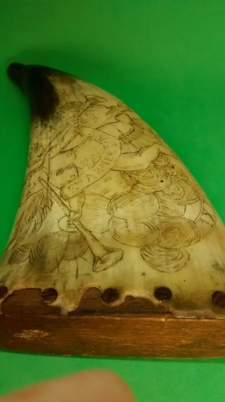 American Revolutionary Powder Horn with Scrimshaw
