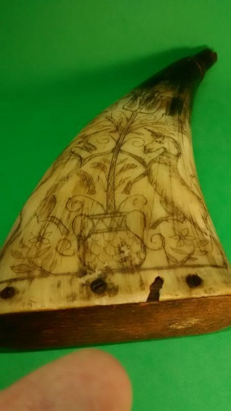 American Revolutionary Powder Horn with Scrimshaw