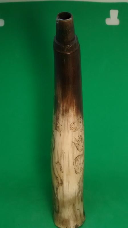 American Revolutionary Powder Horn with Scrimshaw