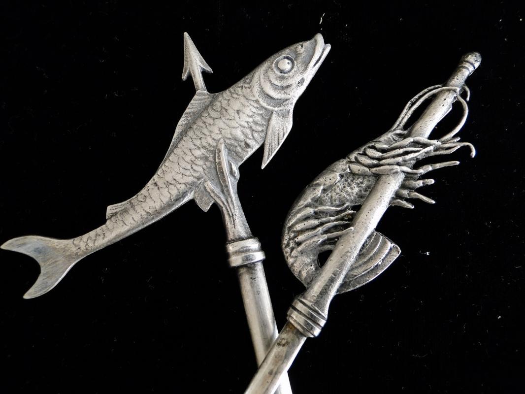 ANTIQUE VERY RARE SET OF 12 CHRISTOFLE SILVER PLATE SKEWERS FIGURAL FRANCE 1880