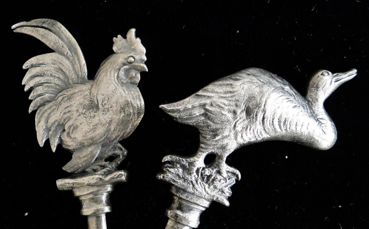 ANTIQUE VERY RARE SET OF 12 CHRISTOFLE SILVER PLATE SKEWERS FIGURAL FRANCE 1880
