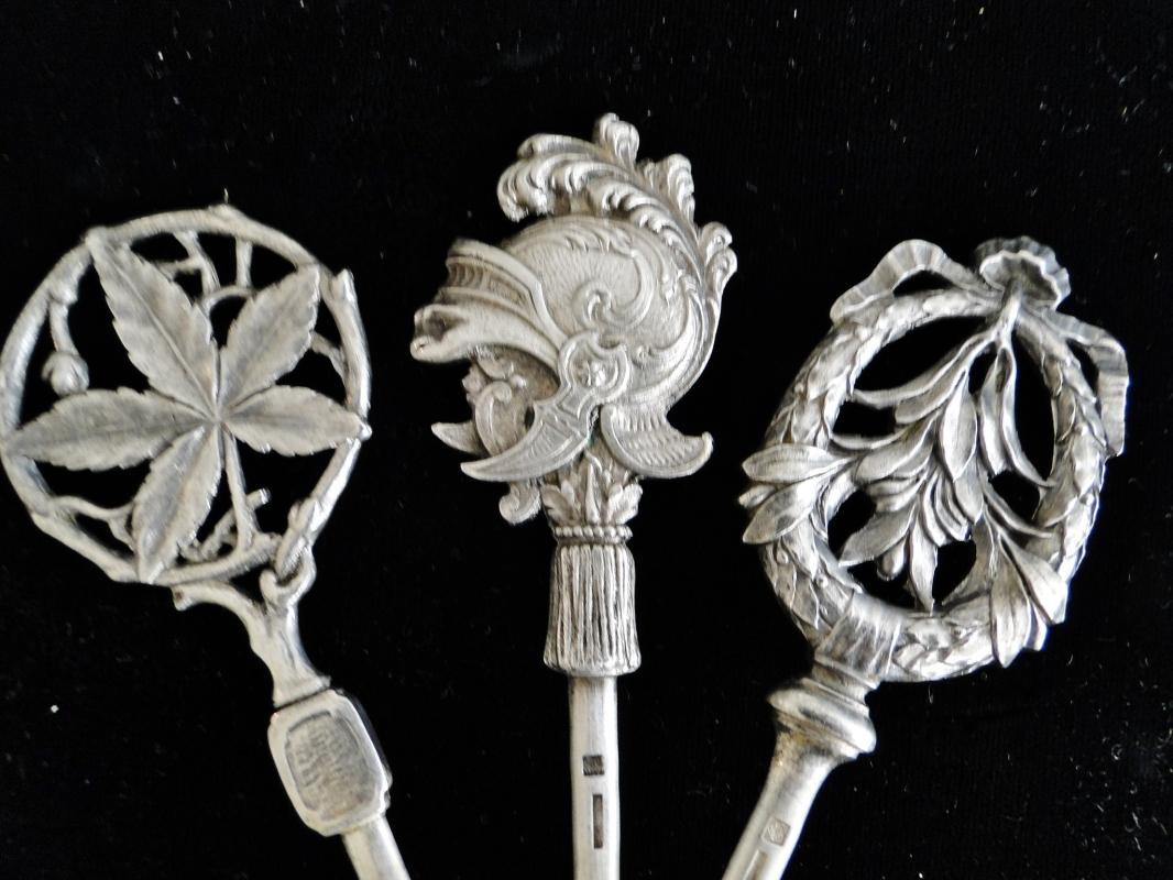 ANTIQUE VERY RARE SET OF 12 CHRISTOFLE SILVER PLATE SKEWERS FIGURAL FRANCE 1880
