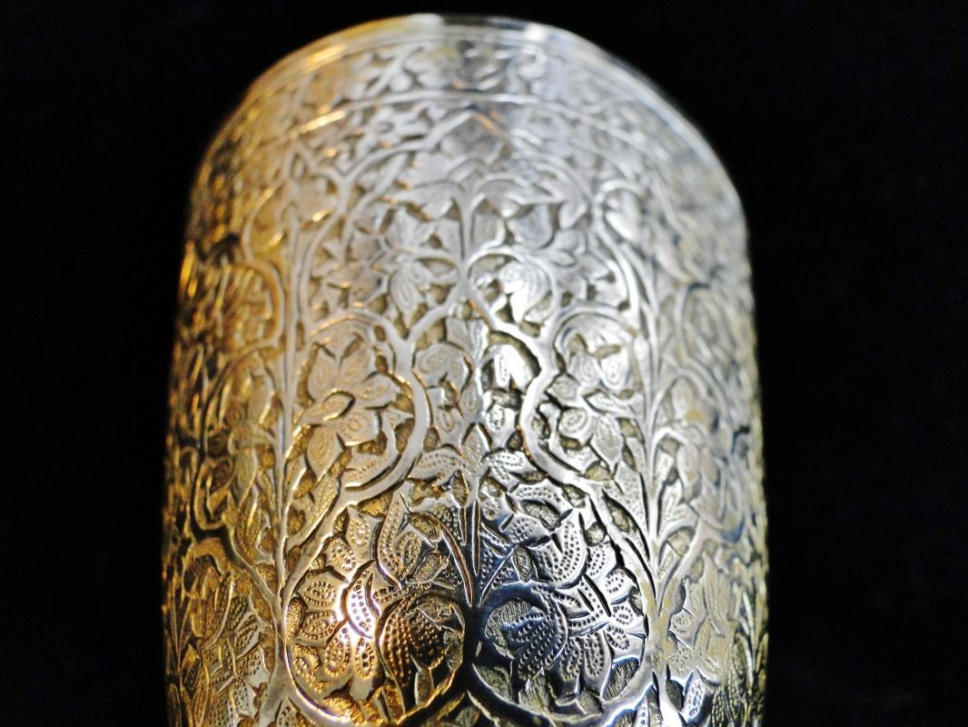 ANTIQUE FINELY DECORATED INDIAN SOLID SILVER GOBLET CUP KASHMIR FLORAL 1870 165g