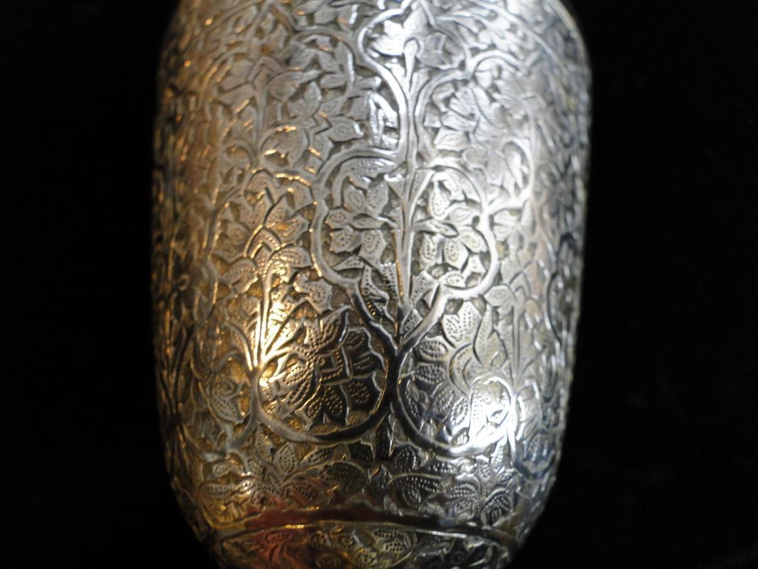 ANTIQUE FINELY DECORATED INDIAN SOLID SILVER GOBLET CUP KASHMIR FLORAL 1870 165g